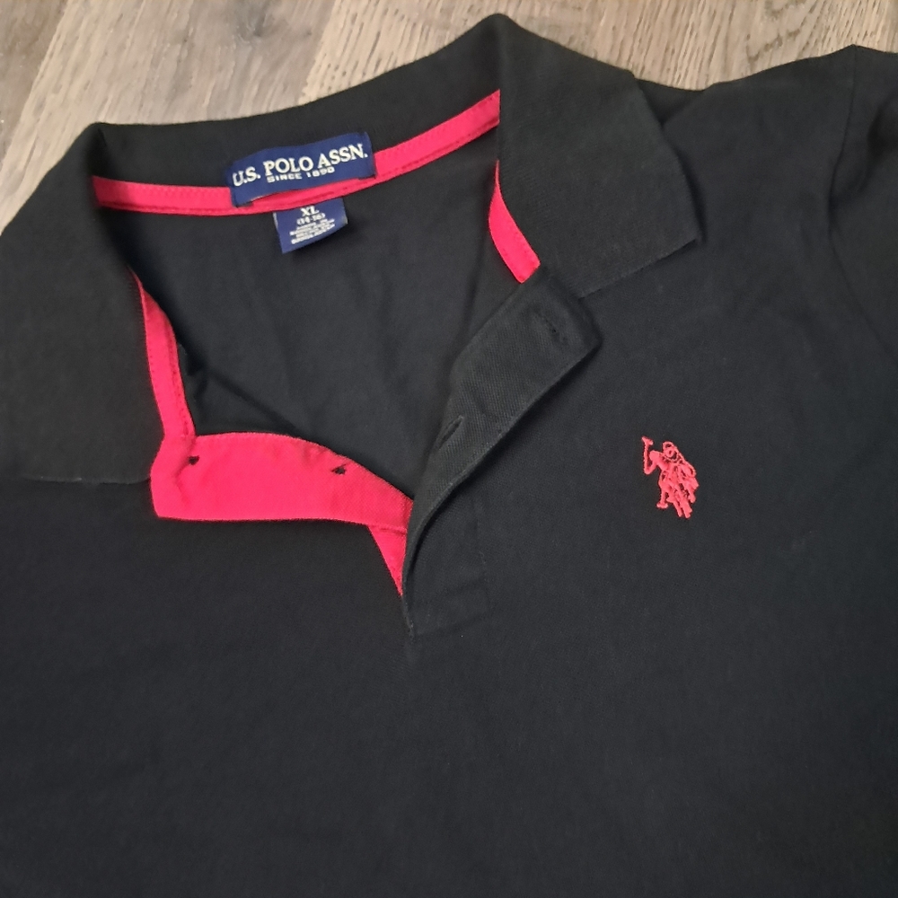 US Polo Assn Boys Black Red Pique Short Sleeve Polo Shirt Size XL 14-16 - Picture 3 of 5